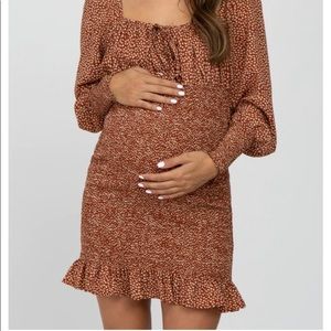 Pink blush rust leaf smocked maternity dress